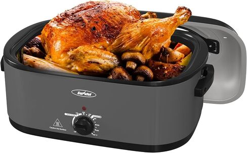 Sunvivi Electric Roaster,26 Quart Roasting Oven with Self-Basting Lid Removable Pan,Turkey Roaster Oven with 150 to 450F Temperature Control Cool-Touch Handles, Grey in Saudi Arabia