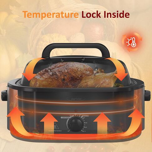 Sunvivi Electric Roaster,26 Quart Roasting Oven with Self-Basting Lid Removable Pan,Turkey Roaster Oven with 150 to 450F Temperature Control Cool-Touch Handles, Grey in Saudi Arabia