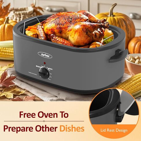 Sunvivi Electric Roaster,26 Quart Roasting Oven with Self-Basting Lid Removable Pan,Turkey Roaster Oven with 150 to 450F Temperature Control Cool-Touch Handles, Grey in Saudi Arabia