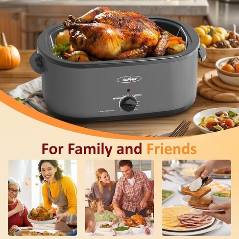 Sunvivi Electric Roaster,26 Quart Roasting Oven with Self-Basting Lid Removable Pan,Turkey Roaster Oven with 150 to 450F Temperature Control Cool-Touch Handles, Grey in Saudi Arabia