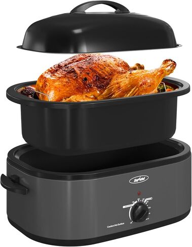 Sunvivi Electric Roaster, 28-Quart Electric Roaster Oven featuring a Glass Lid, Ideal for Turkey Roasting with Self-Basting Cover, Detachable Pan, Cool-Touch Handles, Blue in Saudi Arabia