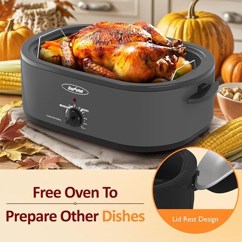 Sunvivi Electric Roaster, 28-Quart Electric Roaster Oven featuring a Glass Lid, Ideal for Turkey Roasting with Self-Basting Cover, Detachable Pan, Cool-Touch Handles, Blue in Saudi Arabia