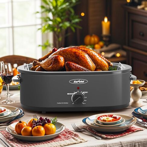 Sunvivi Electric Roaster, 28-Quart Electric Roaster Oven featuring a Glass Lid, Ideal for Turkey Roasting with Self-Basting Cover, Detachable Pan, Cool-Touch Handles, Blue in Saudi Arabia