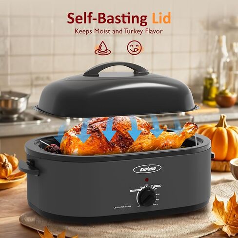 Sunvivi Electric Roaster, 28-Quart Electric Roaster Oven featuring a Glass Lid, Ideal for Turkey Roasting with Self-Basting Cover, Detachable Pan, Cool-Touch Handles, Blue in Saudi Arabia