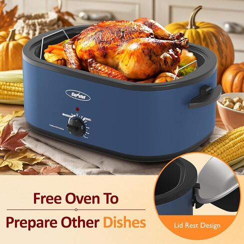 Sunvivi Electric Roaster ، 26 Quart Roasting Oven مع مقلاة قابلة للإزالة للغطاء ذاتيًا ، فرن محموم من الديك الرومي مع مقابض تهدئة من 150 إلى 450 فهرنهايت ، رمادي ، رمادي in Saudi Arabia
