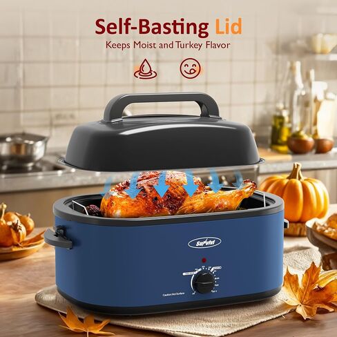 Sunvivi Electric Roaster ، 26 Quart Roasting Oven مع مقلاة قابلة للإزالة للغطاء ذاتيًا ، فرن محموم من الديك الرومي مع مقابض تهدئة من 150 إلى 450 فهرنهايت ، رمادي ، رمادي in Saudi Arabia