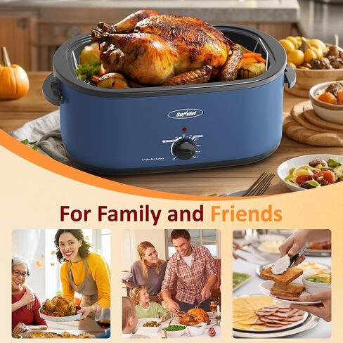 Sunvivi Electric Roaster ، 26 Quart Roasting Oven مع مقلاة قابلة للإزالة للغطاء ذاتيًا ، فرن محموم من الديك الرومي مع مقابض تهدئة من 150 إلى 450 فهرنهايت ، رمادي ، رمادي in Saudi Arabia