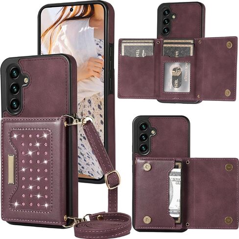 CCSmall for Samsung Galaxy A54 5G Crossbody Wallet Case for Women, Bling Glitter PU Leather Phone Case with RFID Blocking Card Holder Cover for Samsung Galaxy A54 5G SZ Purple in Saudi Arabia