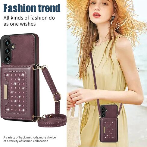 CCSmall for Samsung Galaxy A54 5G Crossbody Wallet Case for Women, Bling Glitter PU Leather Phone Case with RFID Blocking Card Holder Cover for Samsung Galaxy A54 5G SZ Purple in Saudi Arabia