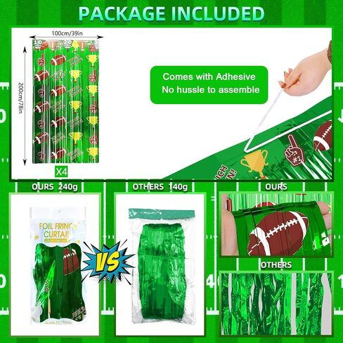 Football Party Decorations, 2 Pack Football Party Foil Fringe Curtains, Football Party Backdrop Streamers, Super Bowl Sunday Night Football Game Day Photo Booth Backdrops Superbowl Party Decorations in Saudi Arabia