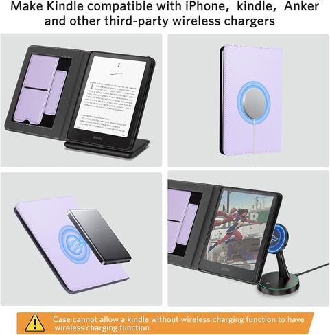 CoBak Stand Case for 7" Kindle Paperwhite 12th Gen 2024 and Kindle Colorsoft with Hand Strap - Compatible with iPhone MagSafe, for Samsung/Belkin/Anker Wireless Charging Pads, Durable, Auto Sleep Wake in Kuwait