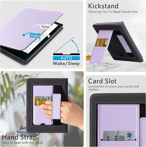 CoBak Stand Case for 7" Kindle Paperwhite 12th Gen 2024 and Kindle Colorsoft with Hand Strap - Compatible with iPhone MagSafe, for Samsung/Belkin/Anker Wireless Charging Pads, Durable, Auto Sleep Wake in Kuwait