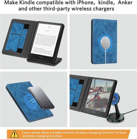 CoBak Stand Case for 7" Kindle Paperwhite 12th Gen 2024 and Kindle Colorsoft with Hand Strap - Compatible with iPhone MagSafe, for Samsung/Belkin/Anker Wireless Charging Pads, Durable, Auto Sleep Wake in Kuwait