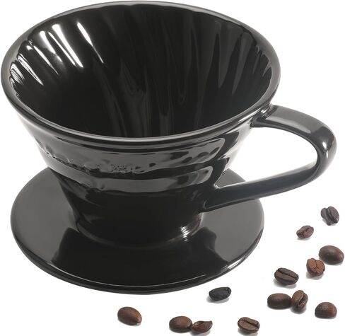 Mongdio V60 Ceramic Pour Over Coffee Dripper, Reusable Porcelain Portable Pour Over Coffee Maker, Slow Brewing Accessories with 1 Holes for Home - Size 01 Black in Kuwait