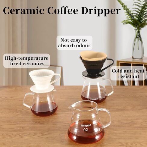 Mongdio V60 Ceramic Pour Over Coffee Dripper, Reusable Porcelain Portable Pour Over Coffee Maker, Slow Brewing Accessories with 1 Holes for Home - Size 01 Black in Kuwait