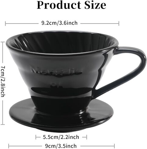 Mongdio V60 Ceramic Pour Over Coffee Dripper, Reusable Porcelain Portable Pour Over Coffee Maker, Slow Brewing Accessories with 1 Holes for Home - Size 01 Black in Kuwait