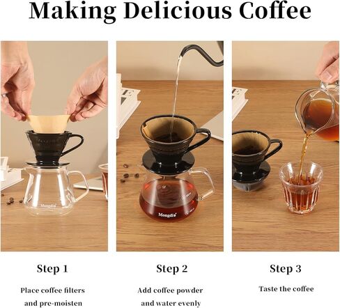 Mongdio V60 Ceramic Pour Over Coffee Dripper, Reusable Porcelain Portable Pour Over Coffee Maker, Slow Brewing Accessories with 1 Holes for Home - Size 01 Black in Kuwait