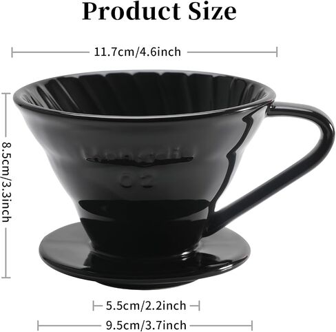 Mongdio Pour Over Coffee Maker, Ceramic Pour Over Dripper, Coffee Pour Over with 3 Holes Flat Bottom, Coffee Accessories for Home, Size 02 Black in Kuwait