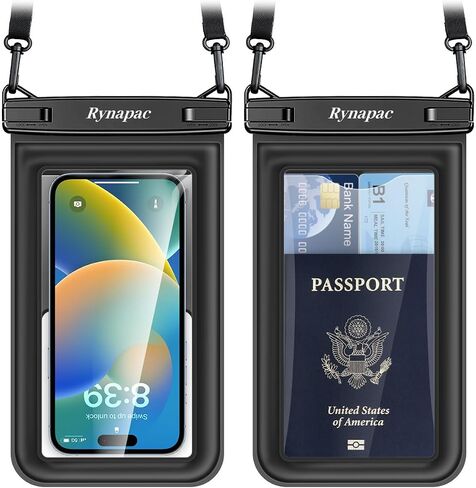 Rynapac Waterproof Phone Pouch Floating [Up to 8.5''], 2 Pack IPX8 Dry Bag | Touchscreen & Underwater Photography, Adjustable Lanyard, for iPhone 17 16 15 14 Pro Max, Gglaxy S25, Beach Cruise Essentials in Kuwait