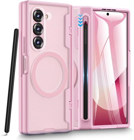 Caka for Samsung Galaxy Z Fold 6 Case [Thinner S Pen Holder Slot] [Magnetic Charging] [Hinge Protection] [Built-in Screen Protector] Translucent Hard Shockproof Magnet Phone Cover for Fold6 - Black in Saudi Arabia