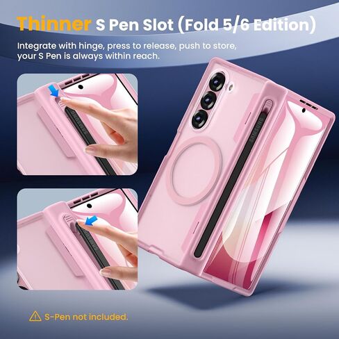 Caka for Samsung Galaxy Z Fold 6 Case [Thinner S Pen Holder Slot] [Magnetic Charging] [Hinge Protection] [Built-in Screen Protector] Translucent Hard Shockproof Magnet Phone Cover for Fold6 - Black in Saudi Arabia
