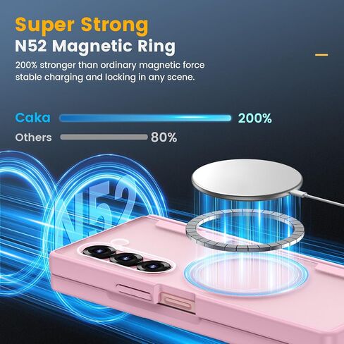 Caka for Samsung Galaxy Z Fold 6 Case [Thinner S Pen Holder Slot] [Magnetic Charging] [Hinge Protection] [Built-in Screen Protector] Translucent Hard Shockproof Magnet Phone Cover for Fold6 - Black in Saudi Arabia
