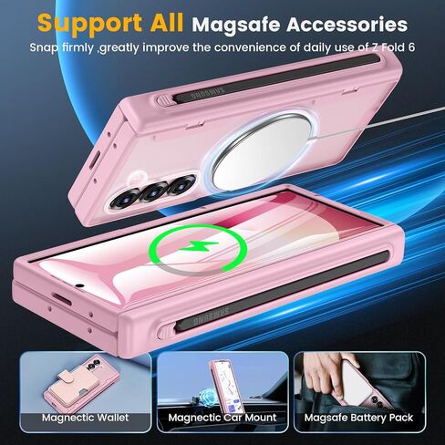 Caka for Samsung Galaxy Z Fold 6 Case [Thinner S Pen Holder Slot] [Magnetic Charging] [Hinge Protection] [Built-in Screen Protector] Translucent Hard Shockproof Magnet Phone Cover for Fold6 - Black in Saudi Arabia