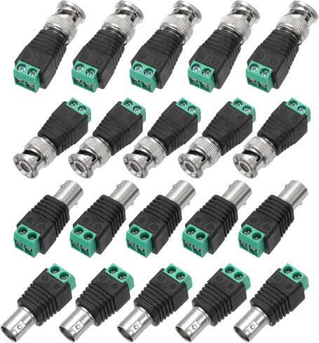 PATIKIL BNC Male Balun Connector, 4 Pairs Coaxial Cat5 to BNC Male Connector BNC to 2 Screw Camera Terminal Male Adapter for CCTV Surveillance, Camera System, Black/Green in Saudi Arabia