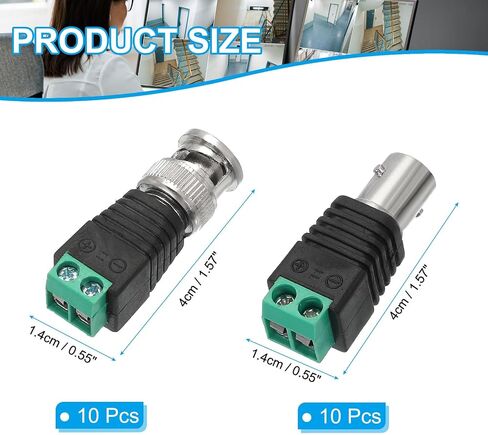 PATIKIL BNC Male Balun Connector, 4 Pairs Coaxial Cat5 to BNC Male Connector BNC to 2 Screw Camera Terminal Male Adapter for CCTV Surveillance, Camera System, Black/Green in Saudi Arabia
