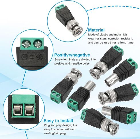 PATIKIL BNC Male Balun Connector, 4 Pairs Coaxial Cat5 to BNC Male Connector BNC to 2 Screw Camera Terminal Male Adapter for CCTV Surveillance, Camera System, Black/Green in Saudi Arabia