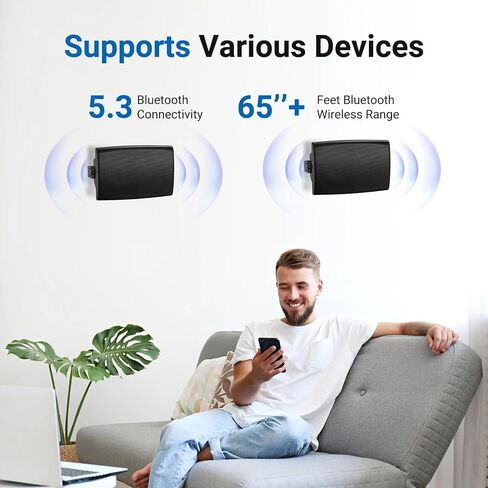 Herdio 5.25 Inches 300 Watts Outdoor Bluetooth Speakers, Bluetooth 5.3,TWS Stereo Paring,Wall Mount Speaker System Waterproof Suitable for Patio Home Poolside Deck Backyard (Pair, Black) in Kuwait