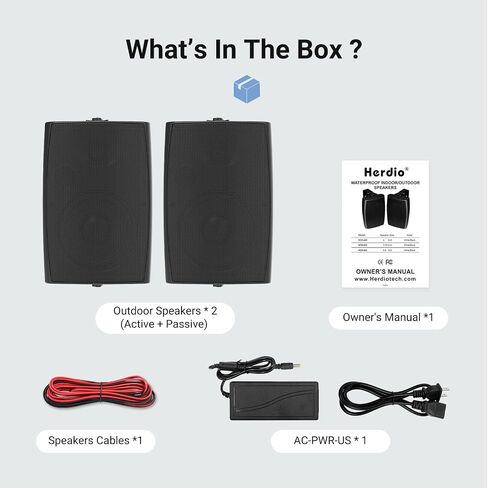 Herdio 5.25 Inches 300 Watts Outdoor Bluetooth Speakers, Bluetooth 5.3,TWS Stereo Paring,Wall Mount Speaker System Waterproof Suitable for Patio Home Poolside Deck Backyard (Pair, Black) in Kuwait