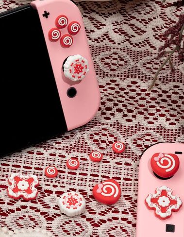 Jusy Cross D-Pad Button Caps Thumb Grips Set, Compatible with Nintendo Switch/OLED/Lite, Cute Star 3D Soft Silicone ABXY Buttons Sticker Joystick Cover Caps, Bow Heart-Red in Kuwait