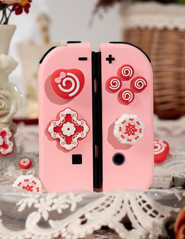 Jusy Cross D-Pad Button Caps Thumb Grips Set, Compatible with Nintendo Switch/OLED/Lite, Cute Star 3D Soft Silicone ABXY Buttons Sticker Joystick Cover Caps, Bow Heart-Red in Kuwait