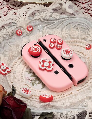 Jusy Cross D-Pad Button Caps Thumb Grips Set, Compatible with Nintendo Switch/OLED/Lite, Cute Star 3D Soft Silicone ABXY Buttons Sticker Joystick Cover Caps, Bow Heart-Red in Kuwait
