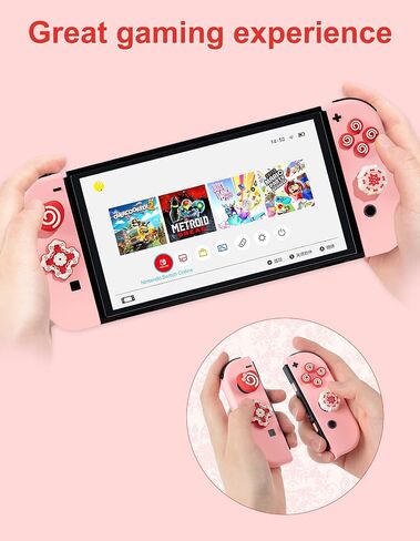 Jusy Cross D-Pad Button Caps Thumb Grips Set, Compatible with Nintendo Switch/OLED/Lite, Cute Star 3D Soft Silicone ABXY Buttons Sticker Joystick Cover Caps, Bow Heart-Red in Kuwait
