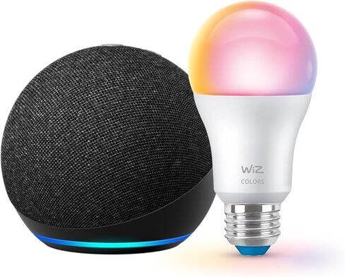 Echo Dot (أحدث طراز) مع Wiz 60W A19 LED Smart Color Bulb - يتصل بقاعدة Wi -Fi - E26 - التحكم مع الصوت أو التطبيق - المادة متوافقة in Saudi Arabia