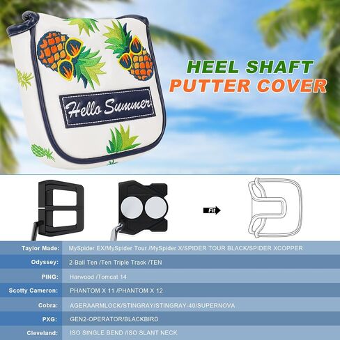Golf Putter Headcovers Blade Putter Cover, Magnetic Golf Putter Head Cover 3D Embroidery, White/Yellow/Black in Kuwait