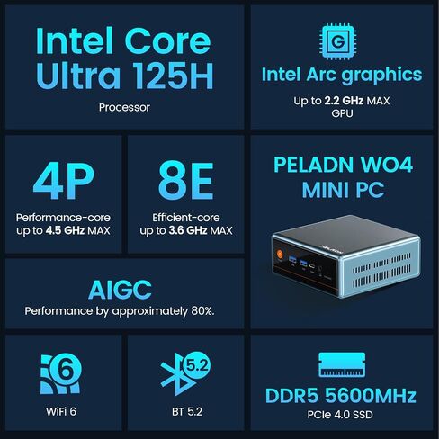 PELADN WO4 Mini PC,AMD Ryzen 9 6900HX (8C/16T up to 4.9Ghz), 32GB DDR5 4800MHz, 1TB NVME SSD Desktop Computer, Triple Output/WiFi6/BT5.2/DP1.4/HD2.0/USB4.0/OS11 Pro for Gaming/Office/Home in Saudi Arabia