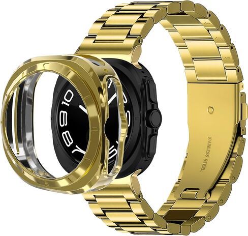 فينيوسيكي تتوافق الفرقة المعدنية مع Samsung Galaxy Watch Ultra 47mm ELT ، حزام رابط من الفولاذ المقاوم للصدأ 22 مم مع علبة مصد واقي TPU لـ Samsung Galaxy Watch 7 Ultra Only in Kuwait