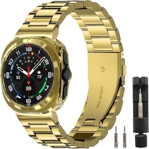 فينيوسيكي تتوافق الفرقة المعدنية مع Samsung Galaxy Watch Ultra 47mm ELT ، حزام رابط من الفولاذ المقاوم للصدأ 22 مم مع علبة مصد واقي TPU لـ Samsung Galaxy Watch 7 Ultra Only in Kuwait