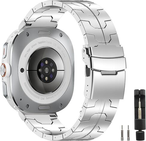 فينيوسيكي تتوافق الفرقة المعدنية مع Samsung Galaxy Watch Ultra 47mm ELT ، حزام رابط من الفولاذ المقاوم للصدأ 22 مم مع علبة مصد واقي TPU لـ Samsung Galaxy Watch 7 Ultra Only in Kuwait