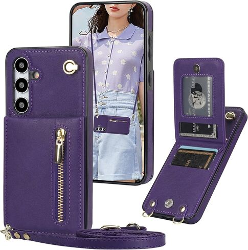 Ysnzaq Crossbody Wallet Case for Samsung Galaxy S24 FE with Detachable Lanyard Strap, PU Leather Magnetic Closure Flip Phone Cover with Card Slot Holder for Samsung Galaxy S24 FE XKLL Black in Saudi Arabia