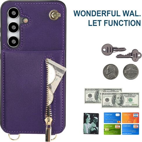 Ysnzaq Crossbody Wallet Case for Samsung Galaxy S24 FE with Detachable Lanyard Strap, PU Leather Magnetic Closure Flip Phone Cover with Card Slot Holder for Samsung Galaxy S24 FE XKLL Black in Saudi Arabia