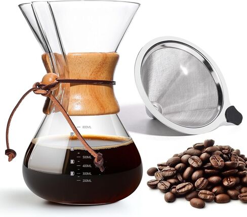 Pour Over Coffee Maker 27 OZ, 8 Cup Borosilicate Glass Drip Coffee Maker with Reusable Stainless Steel Filter and Cork Grip for Home Café 800 ML in Saudi Arabia