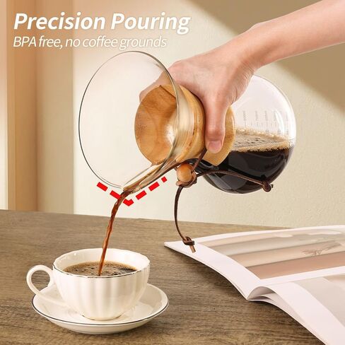 Pour Over Coffee Maker 27 OZ, 8 Cup Borosilicate Glass Drip Coffee Maker with Reusable Stainless Steel Filter and Cork Grip for Home Café 800 ML in Saudi Arabia