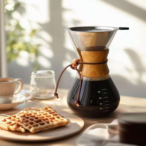 Pour Over Coffee Maker 27 OZ, 8 Cup Borosilicate Glass Drip Coffee Maker with Reusable Stainless Steel Filter and Cork Grip for Home Café 800 ML in Saudi Arabia