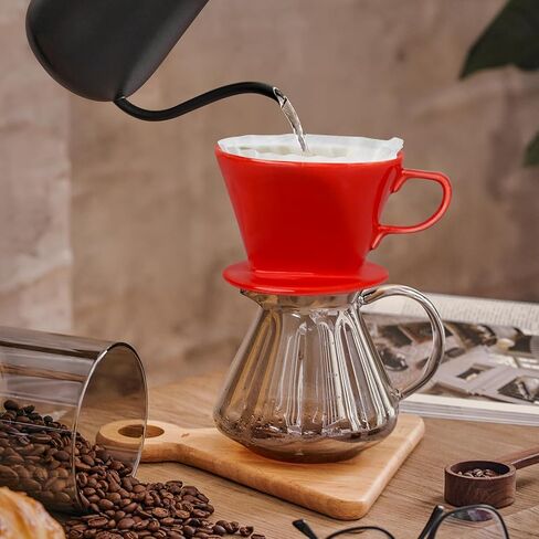 Handmade Pour Over Ceramic Coffee Dripper - Authentic Brewing Experience for Camping, Office, and Home (White) in Kuwait