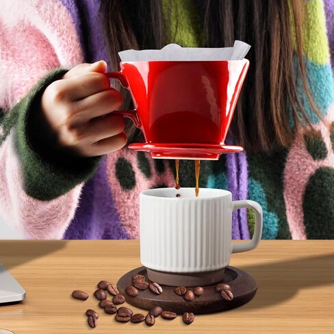 Handmade Pour Over Ceramic Coffee Dripper - Authentic Brewing Experience for Camping, Office, and Home (White) in Kuwait