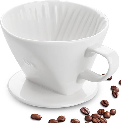 Handmade Pour Over Ceramic Coffee Dripper - Authentic Brewing Experience for Camping, Office, and Home (White) in Kuwait